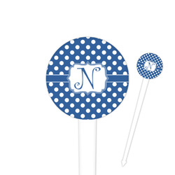 Polka Dots 4" Round Plastic Food Picks - White - Double Sided (Personalized)