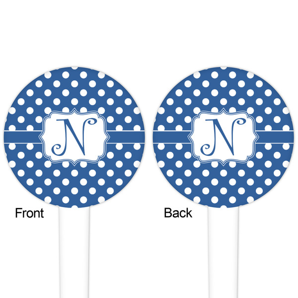 Polka Dots White Plastic 4" Food Pick - Round - Double Sided - Front & Back