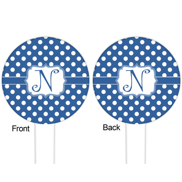 Polka Dots White Plastic 6" Food Pick - Round - Double Sided - Front & Back