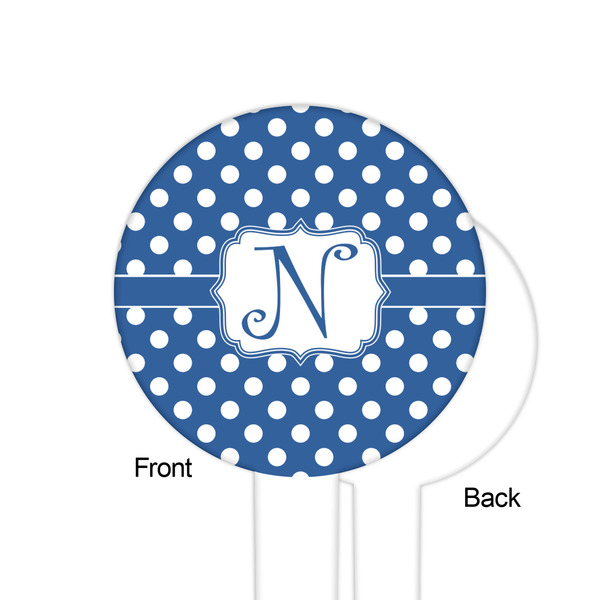 Polka Dots White Plastic 6" Food Pick - Round - Single Sided - Front & Back