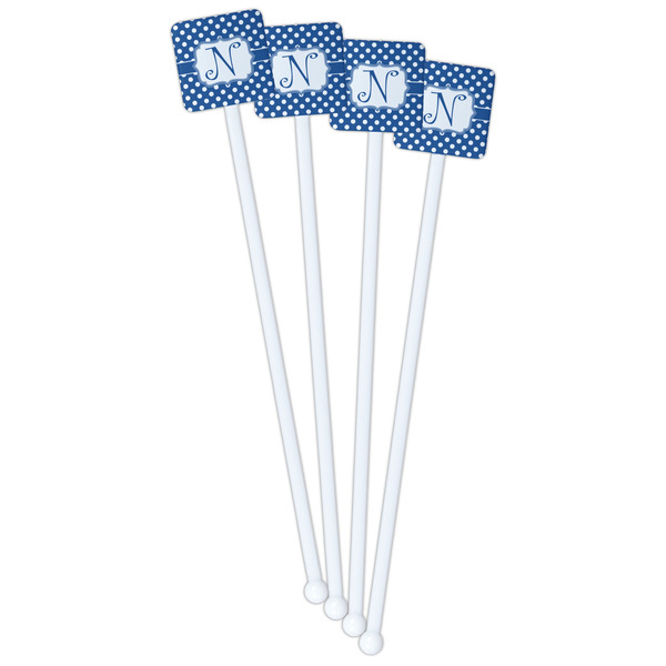 Polka Dots White Plastic Stir Stick - Double Sided - Square - Front