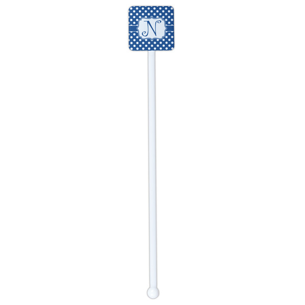 Polka Dots White Plastic Stir Stick - Single Sided - Square - Single Stick