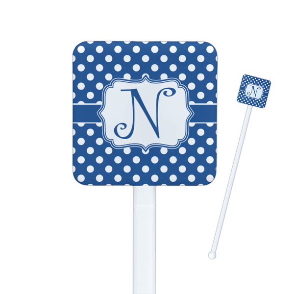 Custom Polka Dots Square Plastic Stir Sticks - Single Sided (Personalized)