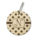Polka Dots Wood Luggage Tag - Round (Personalized)