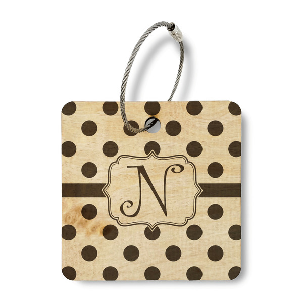 Custom Polka Dots Wood Luggage Tag - Square (Personalized)