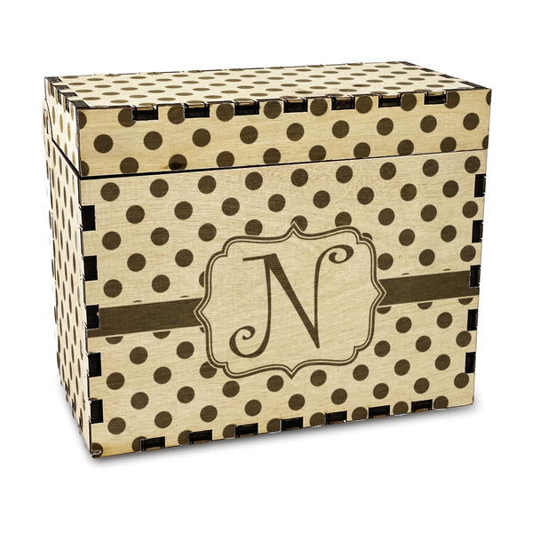 Custom Polka Dots Wood Recipe Box - Laser Engraved (Personalized)