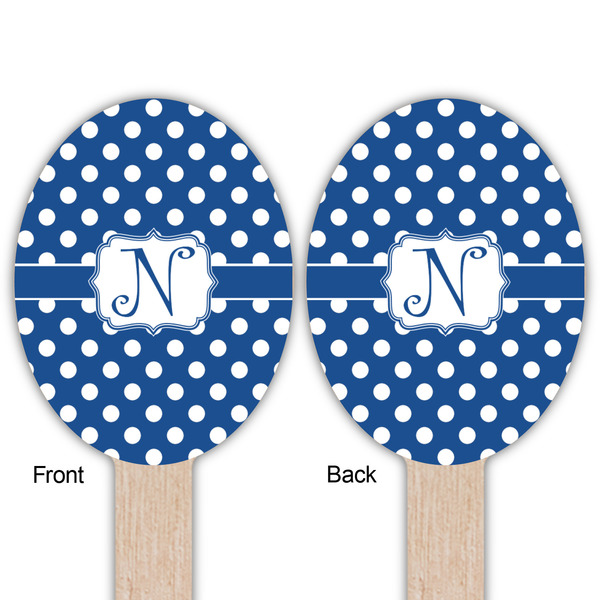 Polka Dots Wooden Food Pick - Oval - Double Sided - Front & Back