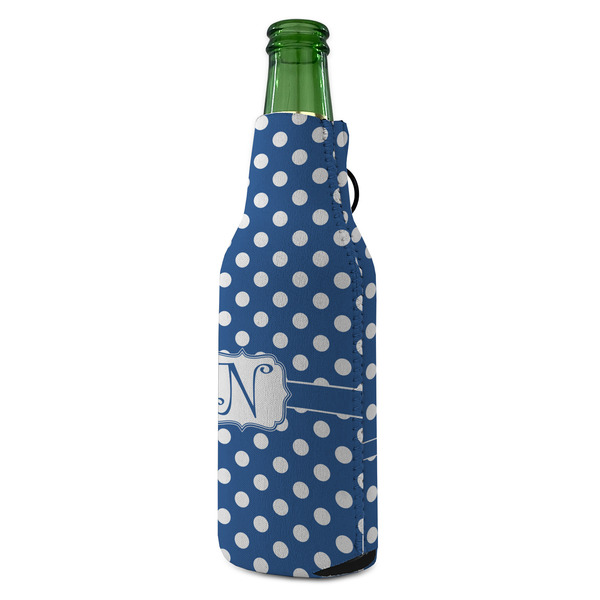 Polka Dots Zipper Bottle Cooler - ANGLE (bottle)