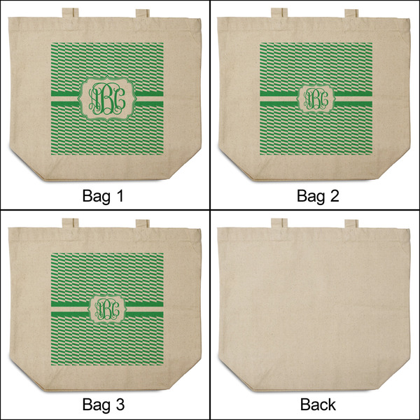 Zig Zag 3 Reusable Cotton Grocery Bags - Front & Back View