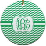 Zig Zag Round Ceramic Ornament w/ Monogram