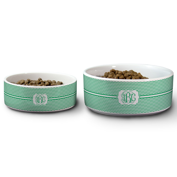 Zig Zag Ceramic Dog Bowls - Size Comparison