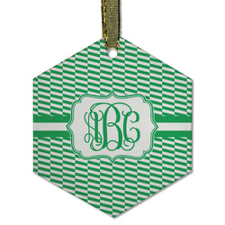 Zig Zag Flat Glass Ornament - Hexagon w/ Monogram