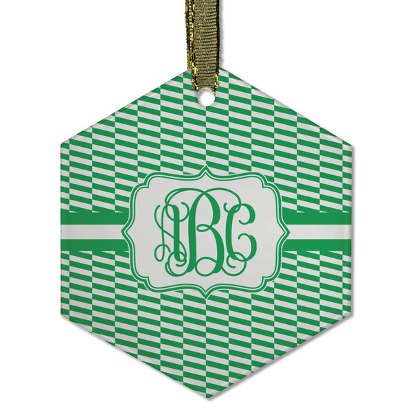 Custom Zig Zag Flat Glass Ornament - Hexagon w/ Monogram