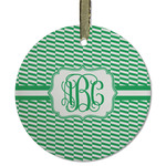 Zig Zag Flat Glass Ornament - Round w/ Monogram