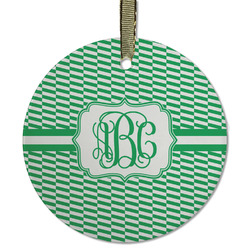 Zig Zag Flat Glass Ornament - Round w/ Monogram