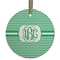 Zig Zag Flat Glass Ornament - Round w/ Monogram