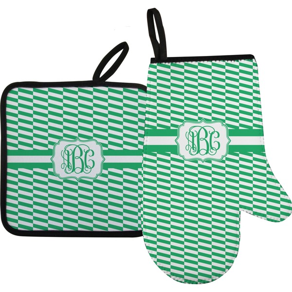 Custom Zig Zag Oven Mitt & Pot Holder Set w/ Monogram