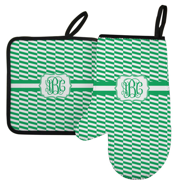 Custom Zig Zag Left Oven Mitt & Pot Holder Set w/ Monogram