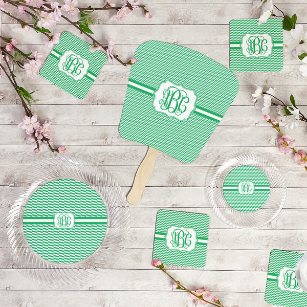 Zig Zag Party Supplies Combination Image - All items - Plates, Coasters, Fans