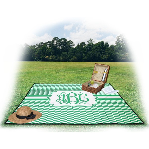 Zig Zag Picnic Blanket - with Basket Hat and Book - in Use