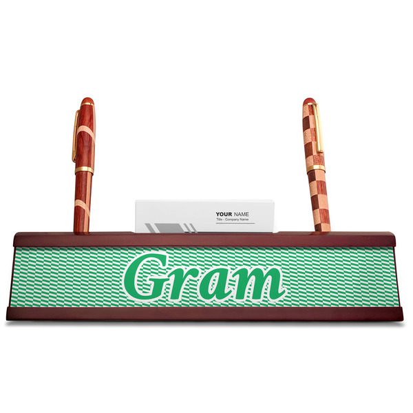Zig Zag Red Mahogany Nameplates with Business Card Holder - Straight