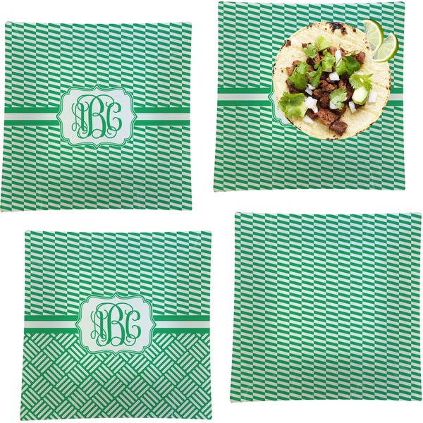 Custom Zig Zag Set of 4 Glass Square Lunch / Dinner Plate 9.5" (Personalized)