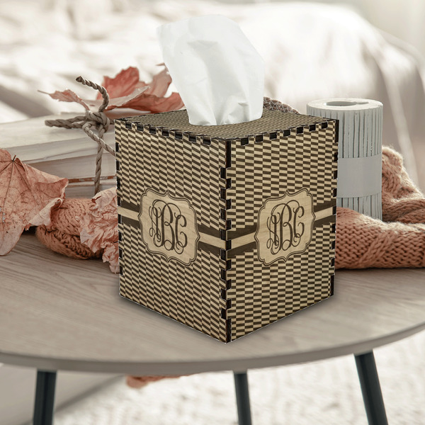 Zig Zag Square Tissue Box Covers - Wood - In Context