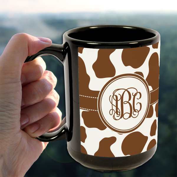 Cow Print 15oz. Black Mug - LIFESTYLE