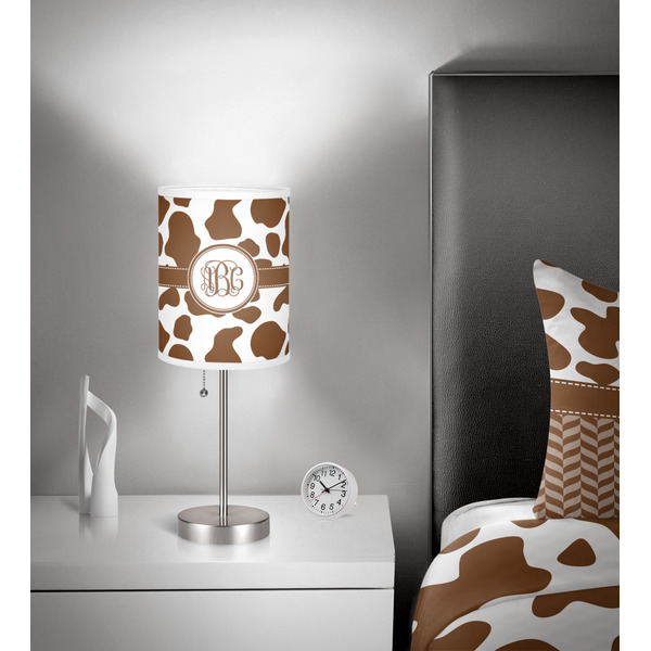 Cow Print 7 inch drum lamp shade - in room