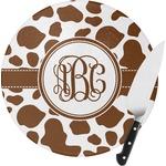 Cow Print Round Glass Cutting Board - Small (Personalized)