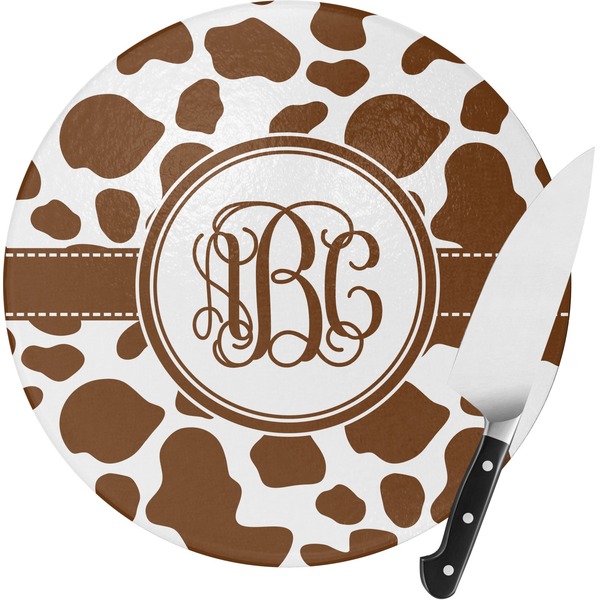 Custom Cow Print Round Glass Cutting Board - Small (Personalized)