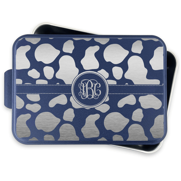 Cow Print Aluminum Baking Pan - Navy Lid - FRONT w/lid off