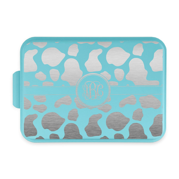 Custom Cow Print Aluminum Baking Pan with Teal Lid (Personalized)