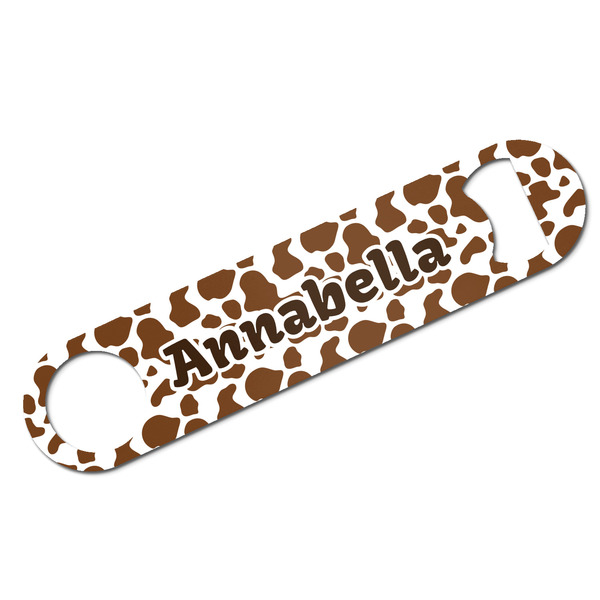 Custom Cow Print Bar Bottle Opener - White w/ Monogram