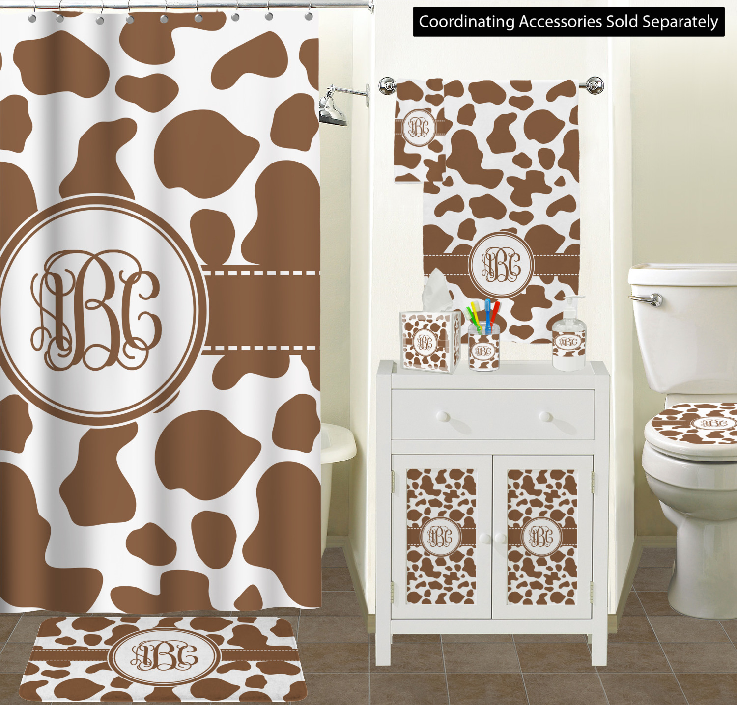 Cow Print Ceramic Bathroom Accessories Set (Personalized) YouCustomizeIt
