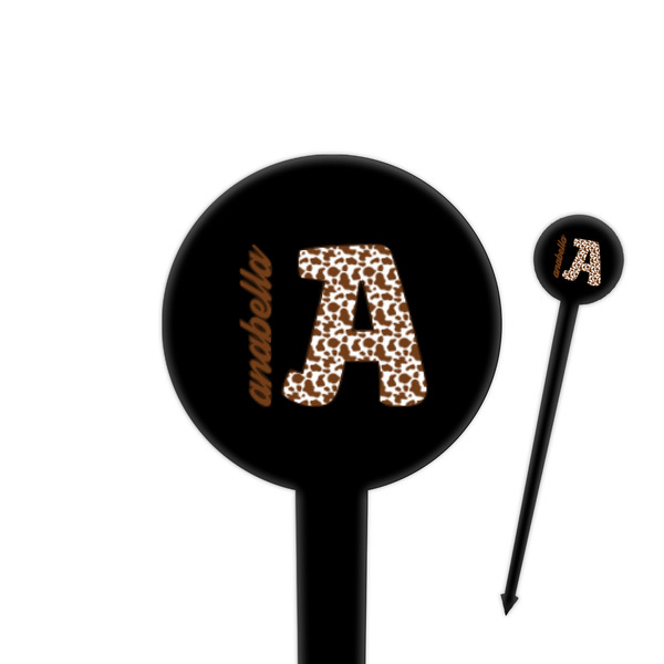 Custom Cow Print 4" Round Plastic Food Picks - Black - Single Sided (Personalized)