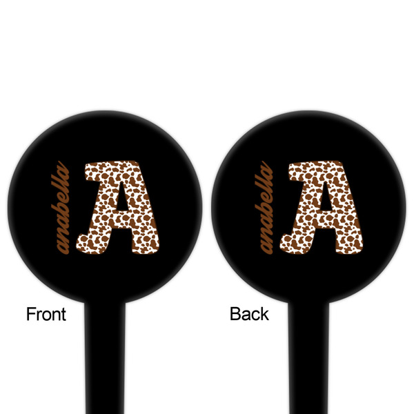 Cow Print Black Plastic 4" Food Pick - Round - Double Sided - Front & Back