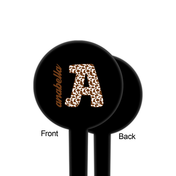 Cow Print Black Plastic 4" Food Pick - Round - Single Sided - Front & Back