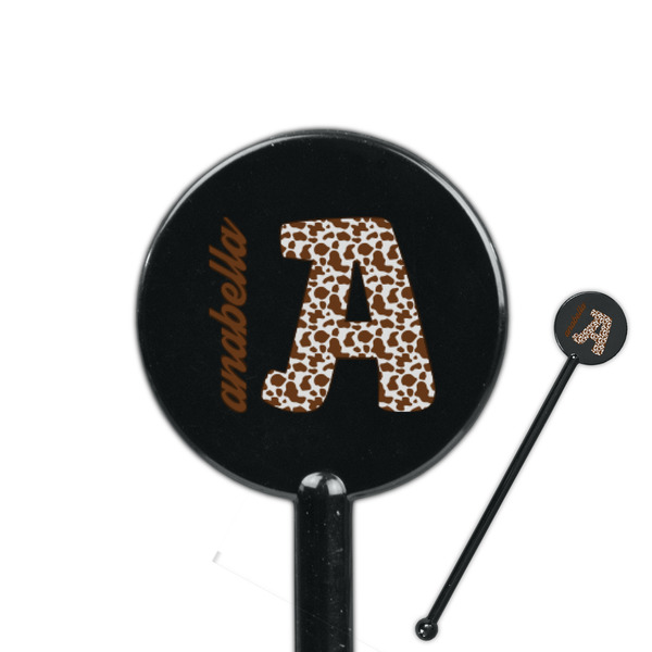 Custom Cow Print 5.5" Round Plastic Stir Sticks - Black - Single Sided (Personalized)