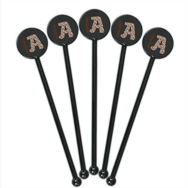 Cow Print Black Plastic 5.5" Stir Stick - Round - Fan View