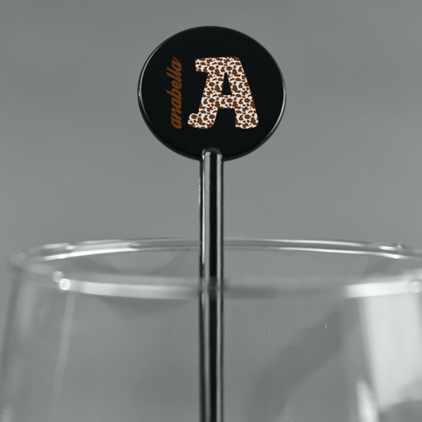 Cow Print Black Plastic 5.5" Stir Stick - Round - Main