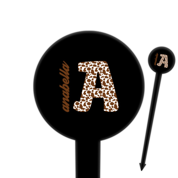 Custom Cow Print 6" Round Plastic Food Picks - Black - Single Sided (Personalized)