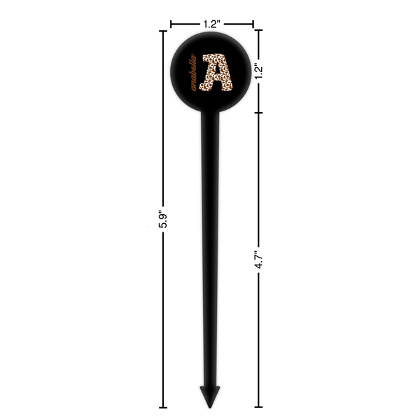 Cow Print Black Plastic 6" Food Pick - Round - Dimensions