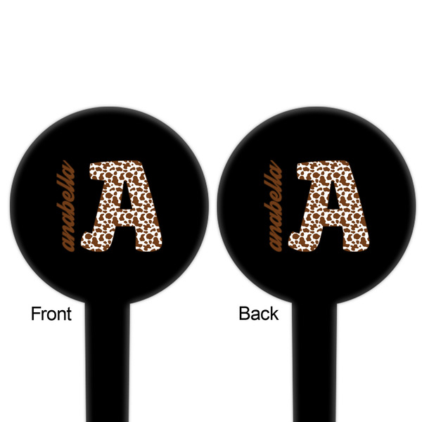 Cow Print Black Plastic 6" Food Pick - Round - Double Sided - Front & Back