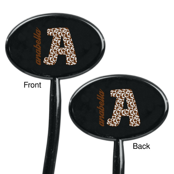 Cow Print Black Plastic 7" Stir Stick - Double Sided - Oval - Front & Back