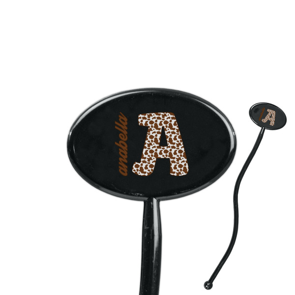Custom Cow Print 7" Oval Plastic Stir Sticks - Black - Single Sided (Personalized)