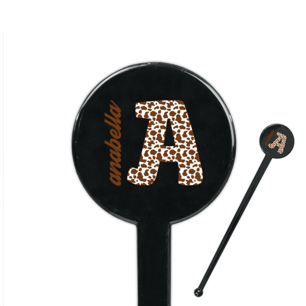 Custom Cow Print 7" Round Plastic Stir Sticks - Black - Single Sided (Personalized)