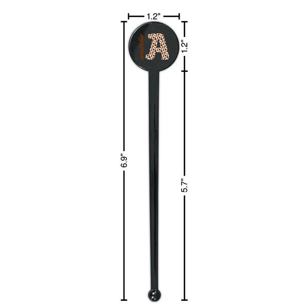 Cow Print Black Plastic 7" Stir Stick - Round - Dimensions