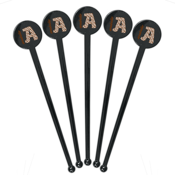 Cow Print Black Plastic 7" Stir Stick - Round - Fan View