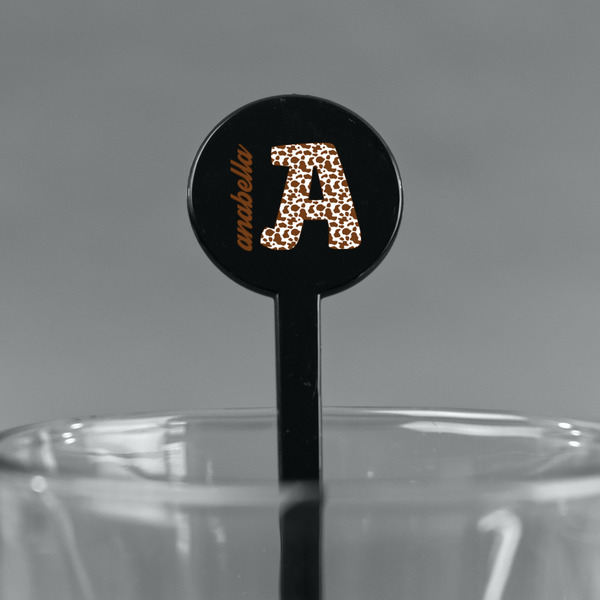 Cow Print Black Plastic 7" Stir Stick - Round - Main
